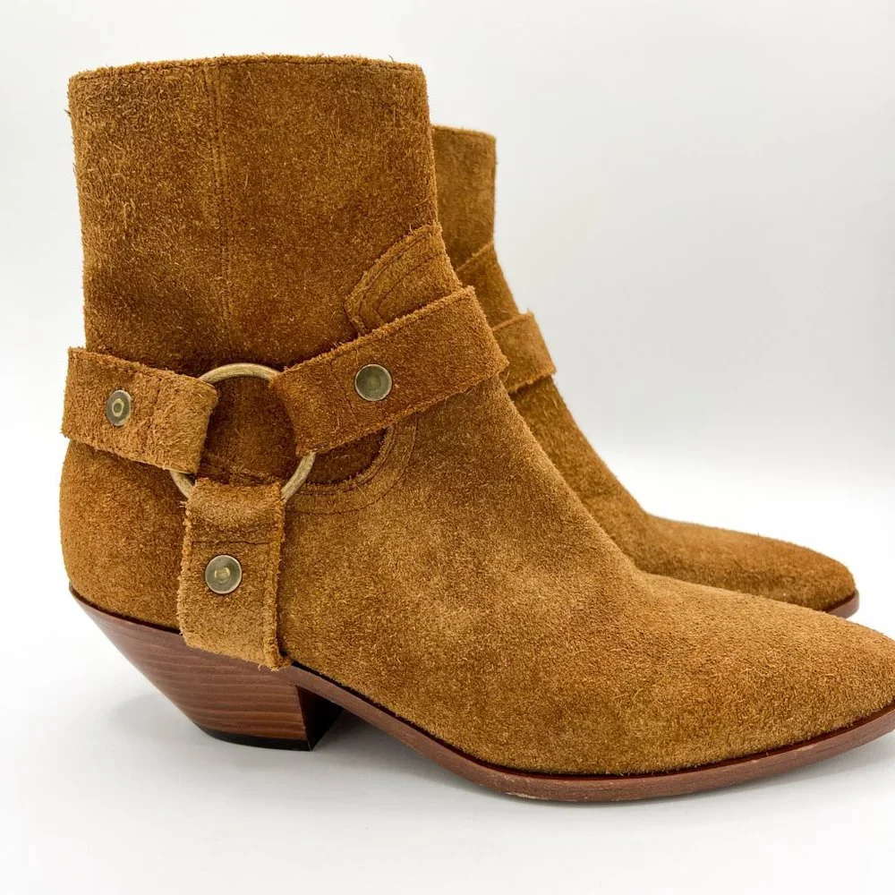 Saint Laurent Brown Leather Suede Wyatt Harness Boots/ New without Box - Picture 2 of 13